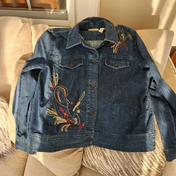 Marsh Landing Ladies Embroidered denim jean jacket size M - Picture 1 of 5